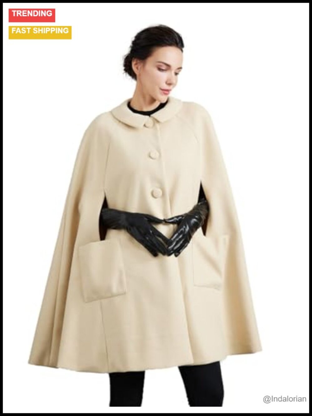 Wool Blend Cape Coat with Pockets Single-Breasted Pea Outwear